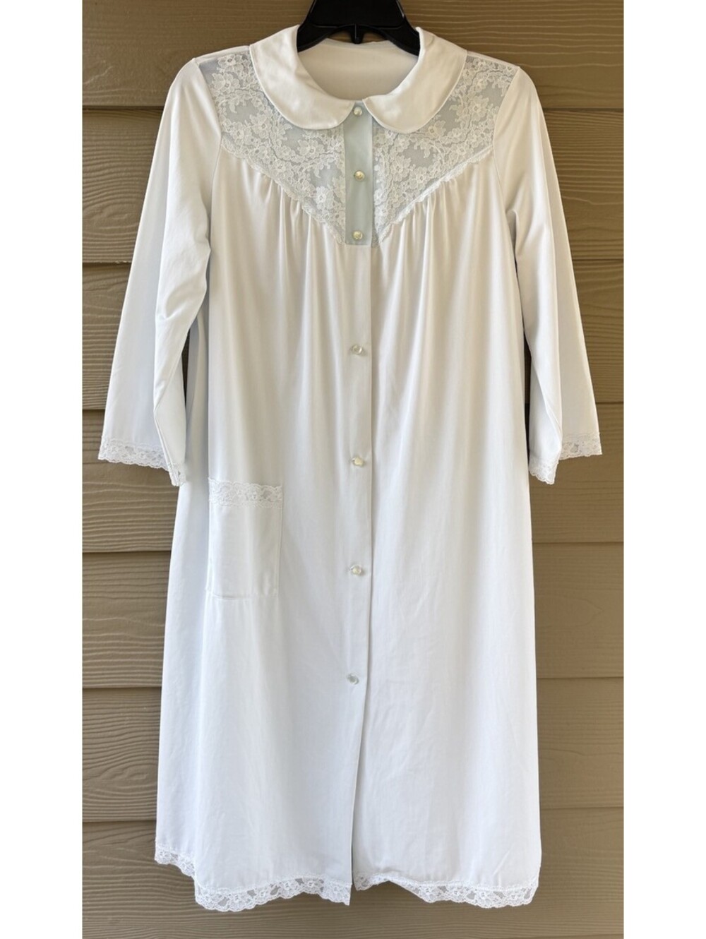 VTG ShadowLine Blue Lace Nylon Peignoir Robe Gown Sleepwear Size M